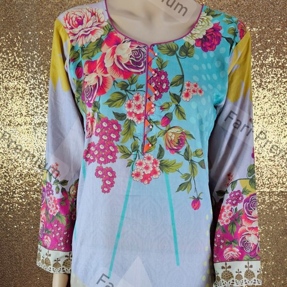 Asim Jofa 3PC Printed Lawn Cambric Cotton Shalwar Kameez Pakistani/Indian SMALL - Picture 5 of 12